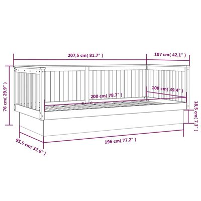 vidaXL Dnevna postelja črna 100x200 cm trdna borovina