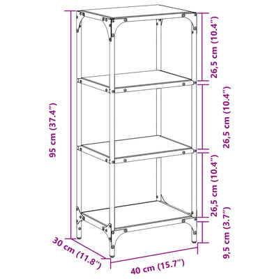 vidaXL Regal za shranjevanje s stekleno površino 40x30x95 cm jeklo