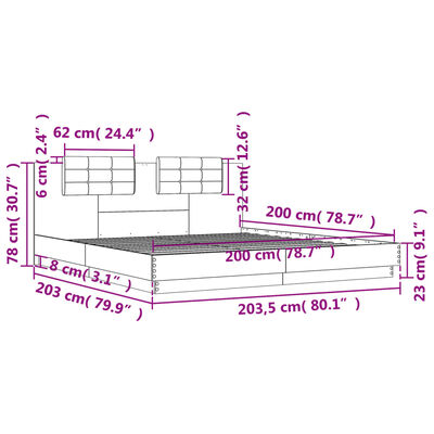 vidaXL Posteljni okvir z vzglavjem in LED rjavi hrast 200x200 cm