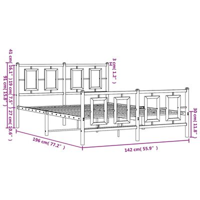 vidaXL Kovinski posteljni okvir z vzglavjem in vznožjem črn 135x190 cm