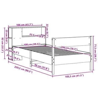 vidaXL Knjižna postelja brez vzmetnice bela 100x200 cm trdna borovina