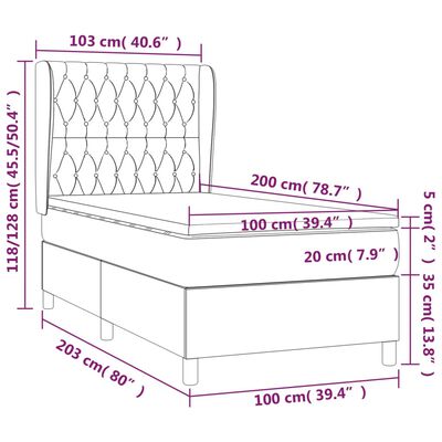 vidaXL Box spring postelja z vzmetnico temno rjava 100x200 cm blago