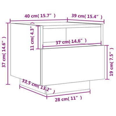 vidaXL Nočna omarica z LED lučkami rjavi hrast 40x39x37 cm