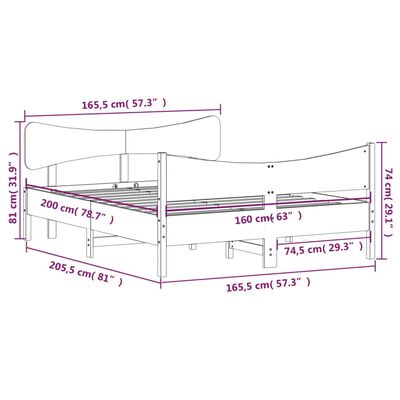 vidaXL Posteljni okvir brez vzmetnice bel 160x200 cm trdna borovina