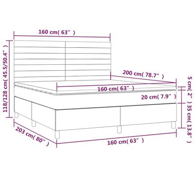 vidaXL Box spring postelja z vzmetnico LED temno modra 160x200cm žamet