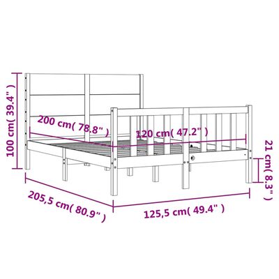 vidaXL Posteljni okvir brez vzmetnice 120x200 cm trdna borovina