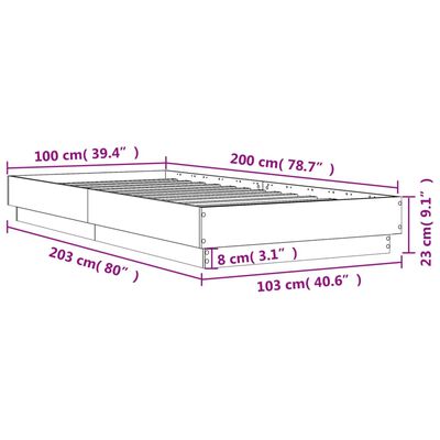 vidaXL Posteljni okvir LED lučkami rjavi hrast 100x200 cm