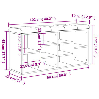 vidaXL Klop za čevlje sonoma hrast 102x32x50 cm inženirski les