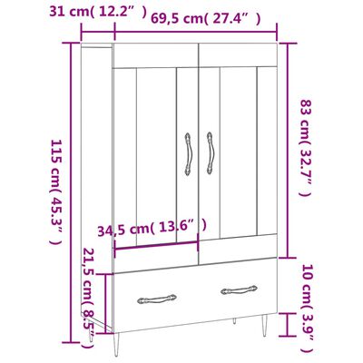 vidaXL Visoka omara bela 69,5x31x115 inženirski les