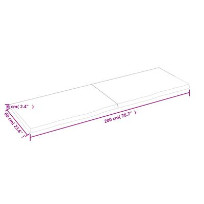 vidaXL Stenska polica temno rjava 200x60x(2-6) cm trdna hrastovina