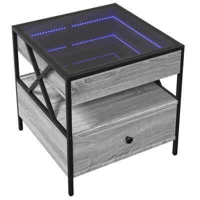 vidaXL Klubska mizica z neskončnimi LED siva sonoma 50x50x51 cm