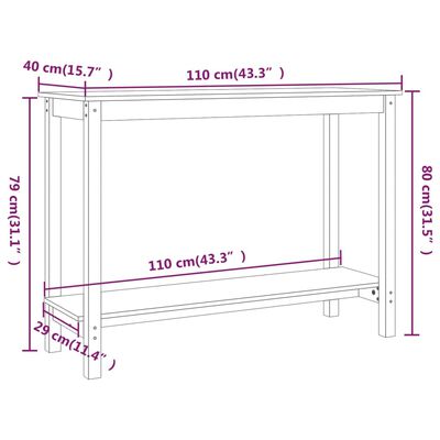 vidaXL Konzolna mizica črna 110x40x80 cm trdna borovina