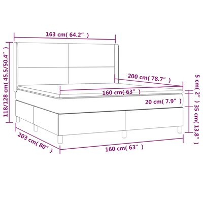 vidaXL Box spring postelja z vzmetnico LED temno modra 160x200cm žamet