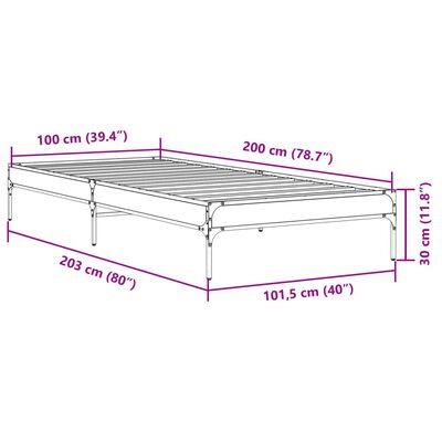 vidaXL Posteljni okvir črn 100x200 cm inženirski les in kovina