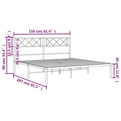 vidaXL Kovinski posteljni okvir z vzglavjem črn 150x200 cm