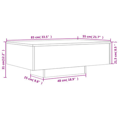 vidaXL Klubska mizica z LED lučmi dimljeni hrast 85x55x31 cm