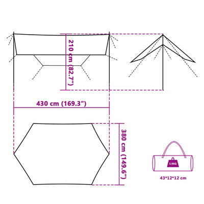 vidaXL Ponjava za kampiranje zelena 430x380x210 cm vodoodporna