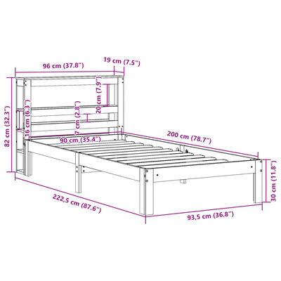 vidaXL Posteljni okvir z vzglavjem brez vzmetnice bel 90x200 cm