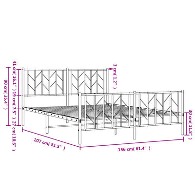 vidaXL Kovinski posteljni okvir z vzglavjem in vznožjem črn 150x200 cm