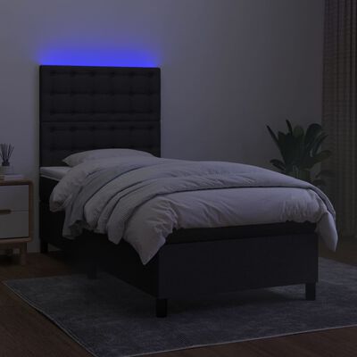 vidaXL Box spring postelja z vzmetnico LED črna 90x200 cm blago