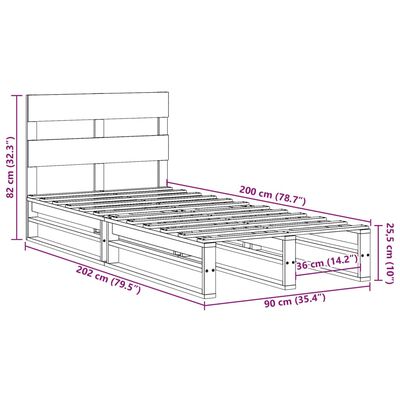 vidaXL Posteljni okvir brez vzmetnice bel 90x200 cm trdna borovina