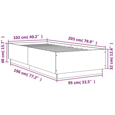 vidaXL Posteljni okvir z LED lučkami siva sonoma 100x200 cm inž. les