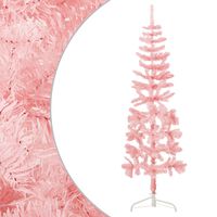 vidaXL Ozka umetna polovična novoletna jelka s stojalom roza 120 cm