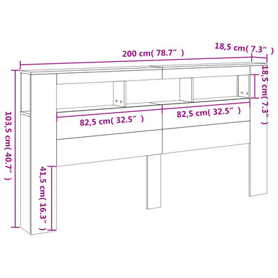 vidaXL LED posteljno vzglavje sonoma hrast 200x18,5x103,5 cm inž. les