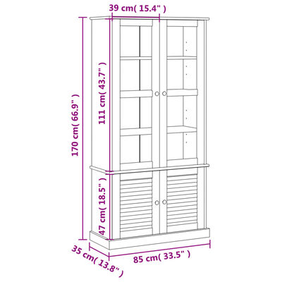 vidaXL Steklena vitrina VIGO bela 85x35x170 cm trdna borovina