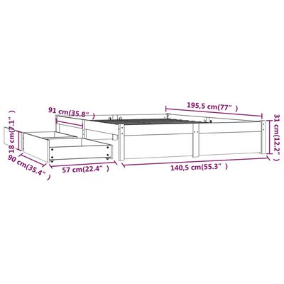 vidaXL Posteljni okvir s predali črn 135x190 cm