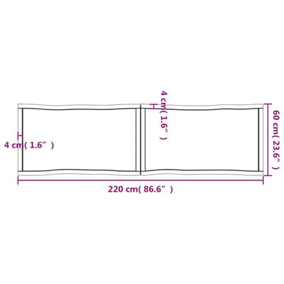 vidaXL Mizna plošča sv. rjava 220x60x(2-6)cm obdelana trdna hrastovina