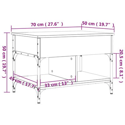 vidaXL Klubska mizica siva sonoma 70x50x50 cm inženirski les in kovina