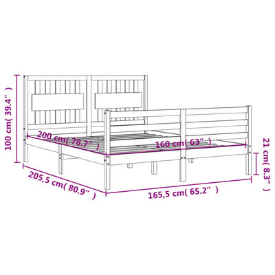 vidaXL Posteljni okvir z vzglavjem 160x200 cm trden les