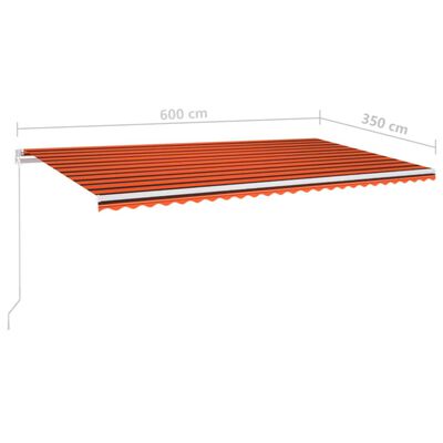 vidaXL Ročno zložljiva tenda 600x350 cm oranžna in rjava