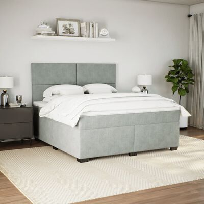 vidaXL Box spring postelja z vzmetnico svetlo siva 180x200 cm žamet