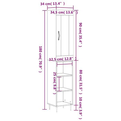 vidaXL Visoka omara bela 34,5x34x180 cm inženirski les