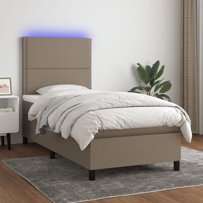 vidaXL Box spring postelja z vzmetnico LED taupe 100x200 cm blago