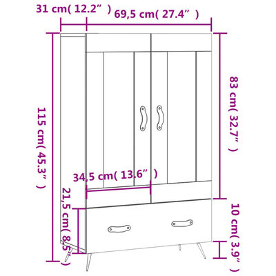 vidaXL Visoka omara črna 69,5x31x115 inženirski les