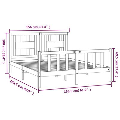 vidaXL Posteljni okvir z vzglavjem trdna borovina 150x200 cm