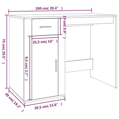 vidaXL Pisalna miza siva sonoma 100x49x75 cm inženirski les