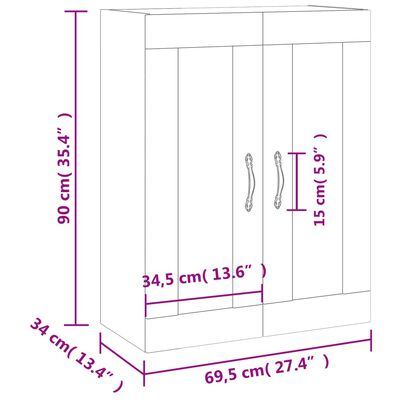 vidaXL Stenska omarica bela 69,5x34x90 cm inženirski les