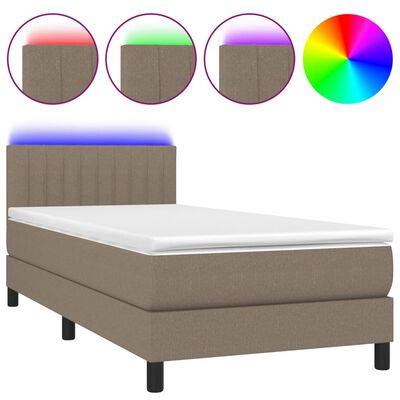 vidaXL Box spring postelja z vzmetnico LED taupe 90x200 cm blago