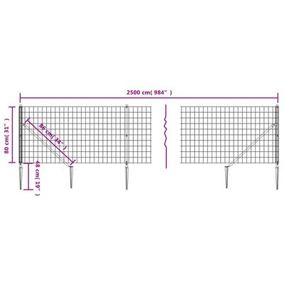 vidaXL Mrežna ograja s konicami za postavitev antracit 0,8x25 m