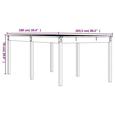 vidaXL Vrtna miza medeno rjava 203,5x100x76 cm trdna borovina