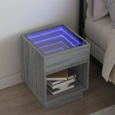 vidaXL Nočna mizica z neskončnimi LED siva sonoma 40x40x50 cm