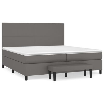 vidaXL Box spring postelja z vzmetnico siva 200x200 cm umetno usnje