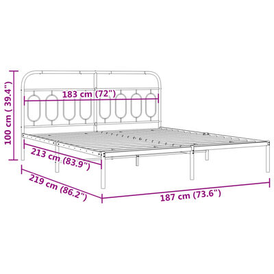 vidaXL Kovinski posteljni okvir z vzglavjem bel 183x213 cm