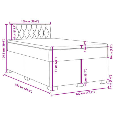 vidaXL Box spring postelja z vzmetnico temno moder 120x190 cm žamet