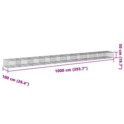 vidaXL Gabionska košara s pokrovom 1000x100x50 cm pocinkano železo