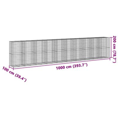 vidaXL Gabionska košara s pokrovom 1000x100x200 cm pocinkano železo